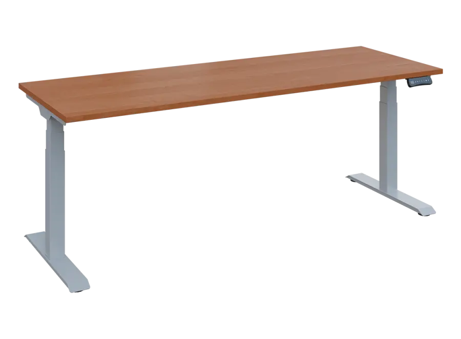 Fleximax 27-20 výškově nastavitelný stůl, kovová podnož stříbrná, deska 25 mm, široký 2000 mm, olše jantar